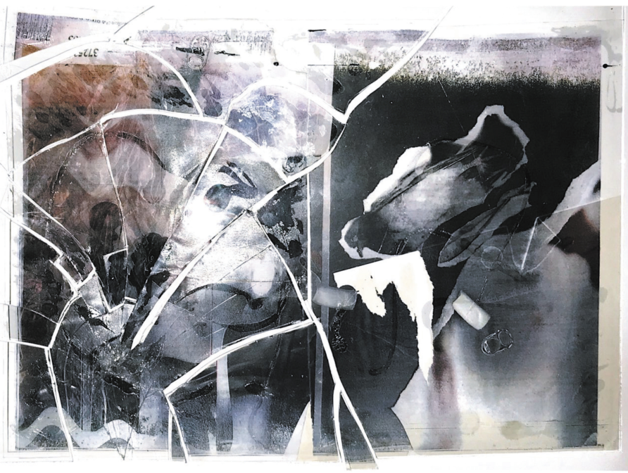Atolyse, photographie recomposée sous des fragments de verre
